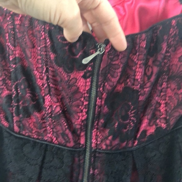 NEW Bebe Black Lace Pink Tulle Prom Winter Formal Dance Fit & Flare Mini L Dress - Picture 8 of 16